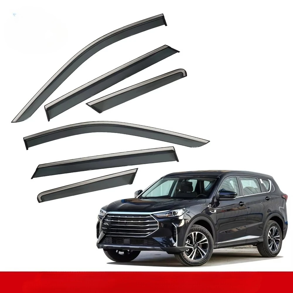 Premium 6pc Door Visors Rain Shield Fit JETOUR X70 PLUS 2021, SS304 Trim PC Wind Deflectors Waterproof Sun Shade Accessories