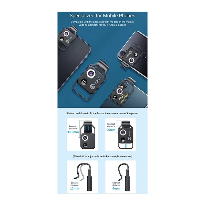 Dagelijkse 200X vergroting microscooplens met CPL mobiel LED-licht Micro-pocket macrolens voor Ios Android alle smartphones