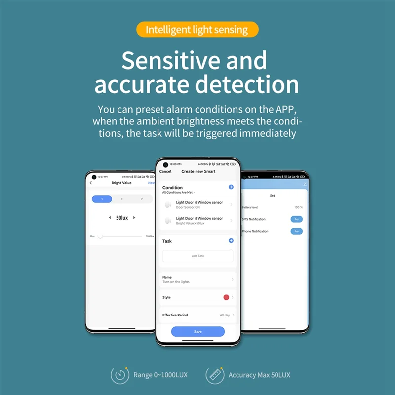 AD41-Tuya aimant de porte intelligent Zigbee + capteur de lumière fenêtre porte ouverte rappel de lumière capteur d'éclairage
