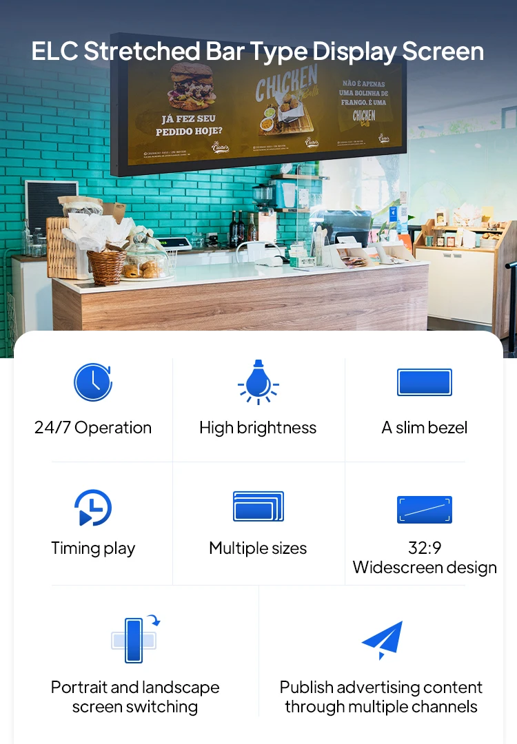 WB3802A Pemutar Iklan Digital Signage Rak Tepi Supermarket Rak Ultra Lebar Lcd Tampilan Video Bar Membentang