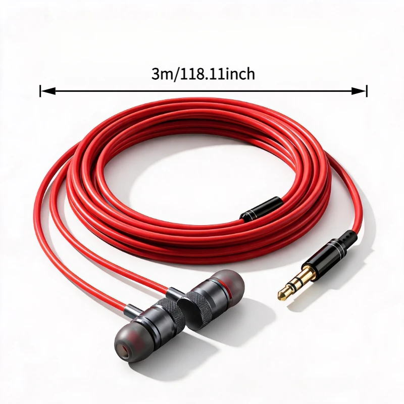 Hochwertige In-Ear-Kopfhörer mit Metallgehäuse, 3,5mm Stereo HiFi Monitor, 3m langes Audiokabel für iPhone 5/6 und Xiaomi-Telefone – Detail 5