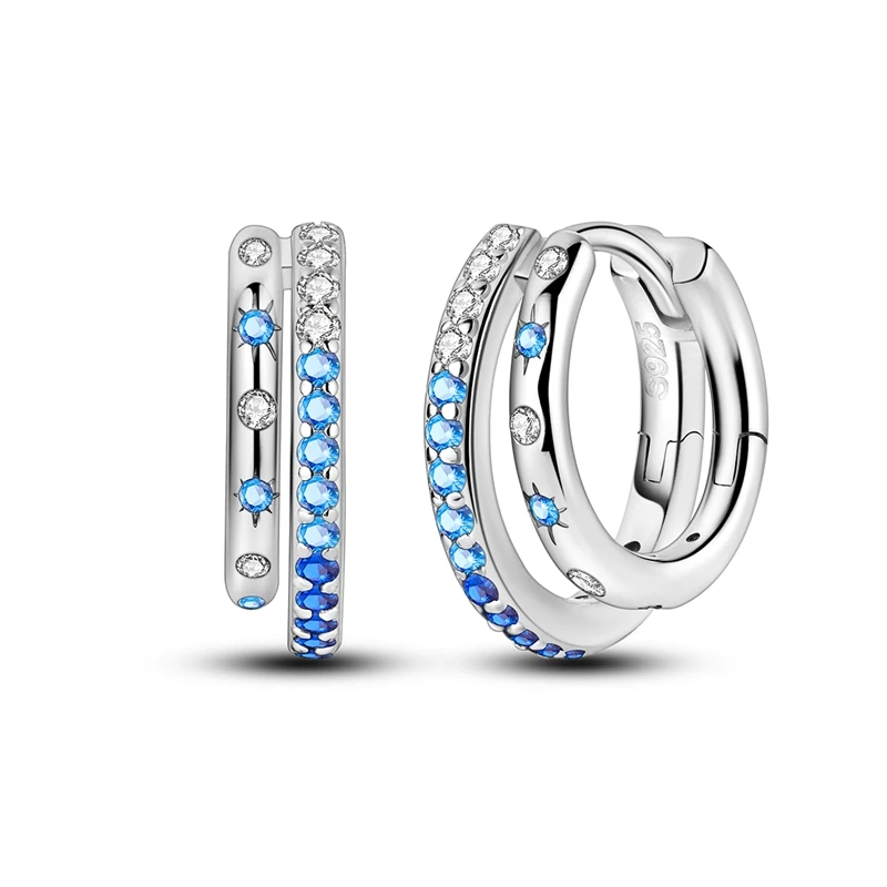 

Exquisite 925 Sterling Silver Blue Purple Gradient Starry Double Earrings For Women's Astronomical Party Jewelry Accessories