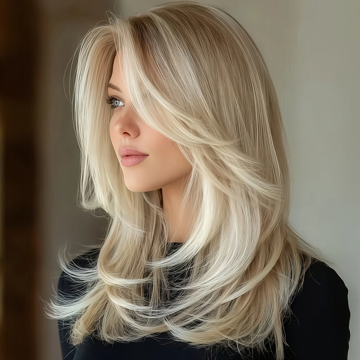 22-inch light golden women's synthetic wig with realistic natural straight hair, suitable for daily wear and party occasions