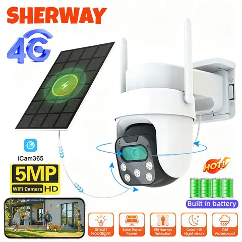 2K 4G Sim Solar Security Camera Outdoor Wireless 360° Pan & Tilt HD 5MP AOV Battery PIR Motion Detection Waterproof Surveillance