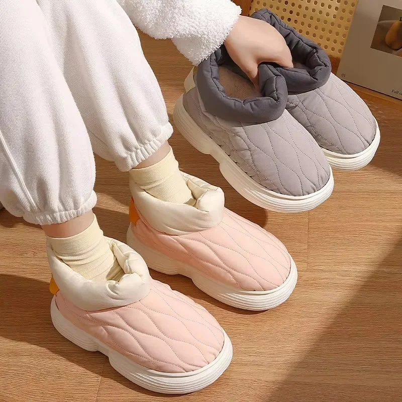 

Women's winter cotton slippers waterproof windproof thick bottom non-slip indoor home plush cotton shoes men's outdoor boots