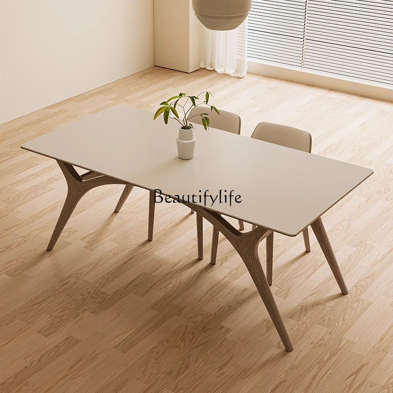 

Nordic Solid Wood Rock Board Dining Table White Ash Solid Wood Legs Rectangular White