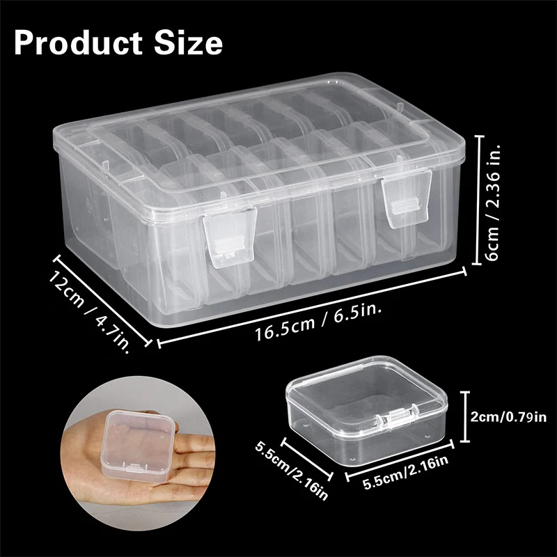14pcs Compartment Transparent Plastic Storage Box Flip Top Snap Case for DIY Nail Art Beads Jewelry Accessories Organizer