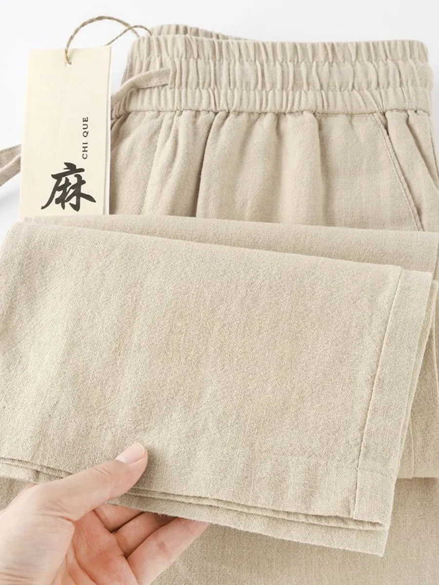 

Cotton Linen Straight Leg Pants Summer Thin Large Size Drawstring Hemp Long Trousers Men's Casual Pants Simple Style