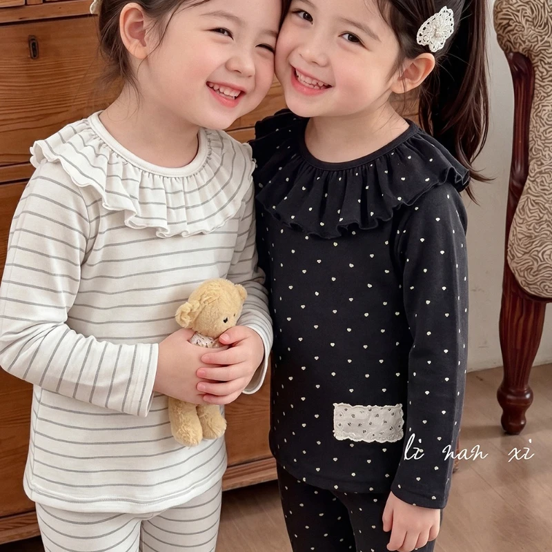 Girls' Home Clothes, Baby Spring and Autumn Winter Pajama Set, 2026 New Lotus Leaf Collar Weaving High Elasticity