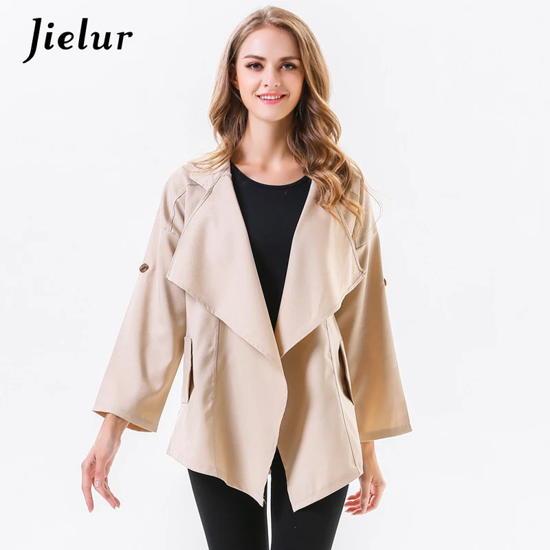 

Autumn Spring Elegant Lady Trench Coat Women Turn-down Collar Irregular Women's Windbreaker Long Sleeve OL Coats