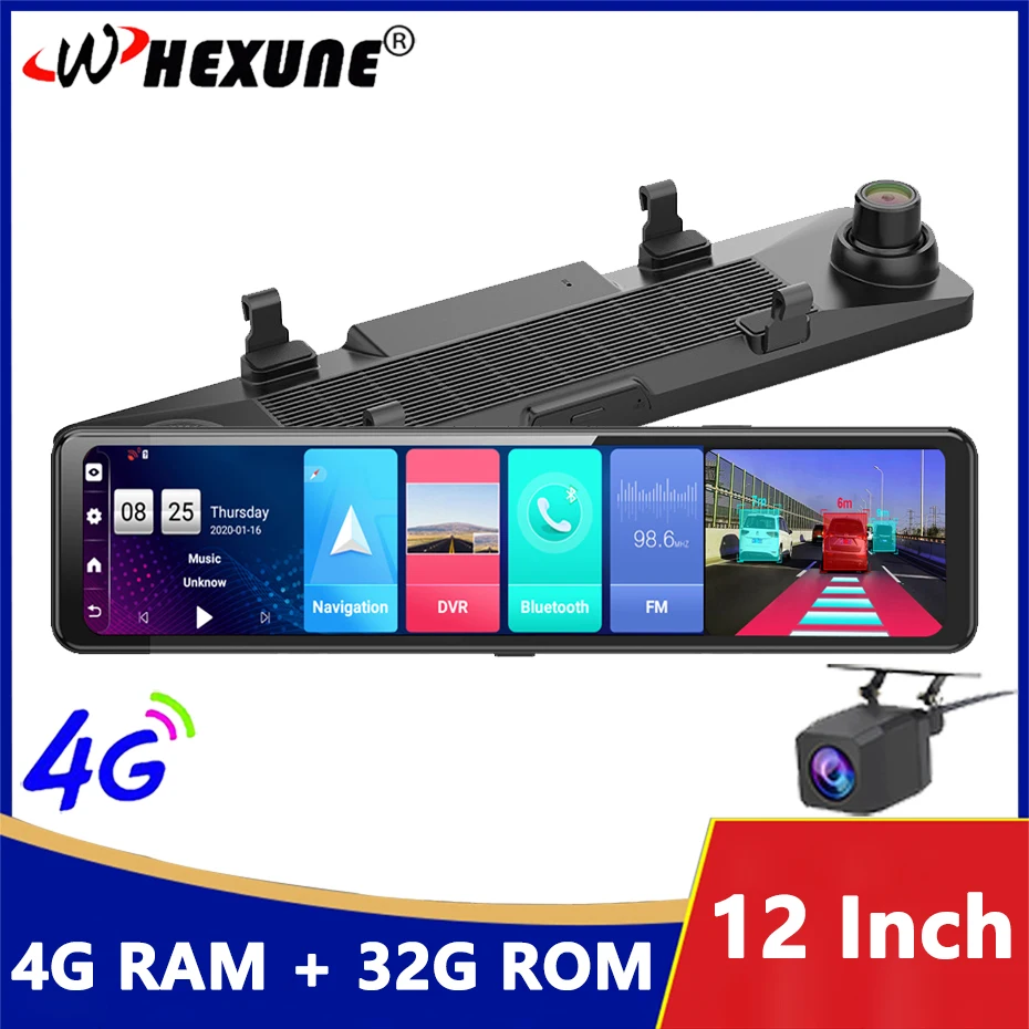 

12'' 4G ADAS Car DVR Camera Android 8.1 Stream Media Rear View Mirror FHD 1080P WiFi GPS Navi Dash Cam Registrar Video Recorder