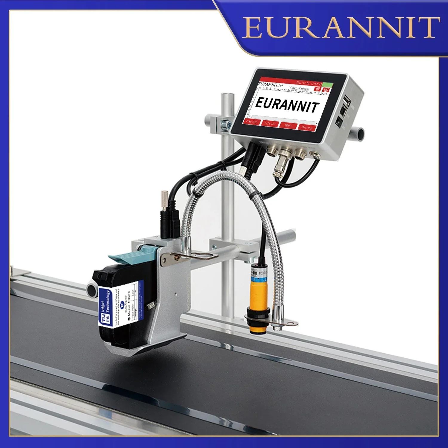 

EURANNIT 130Pro Industrial Online Inkjet Printer 12.7mm Nozzle with Plastic Shell QR Barcode Batch Number Logo Date Printer