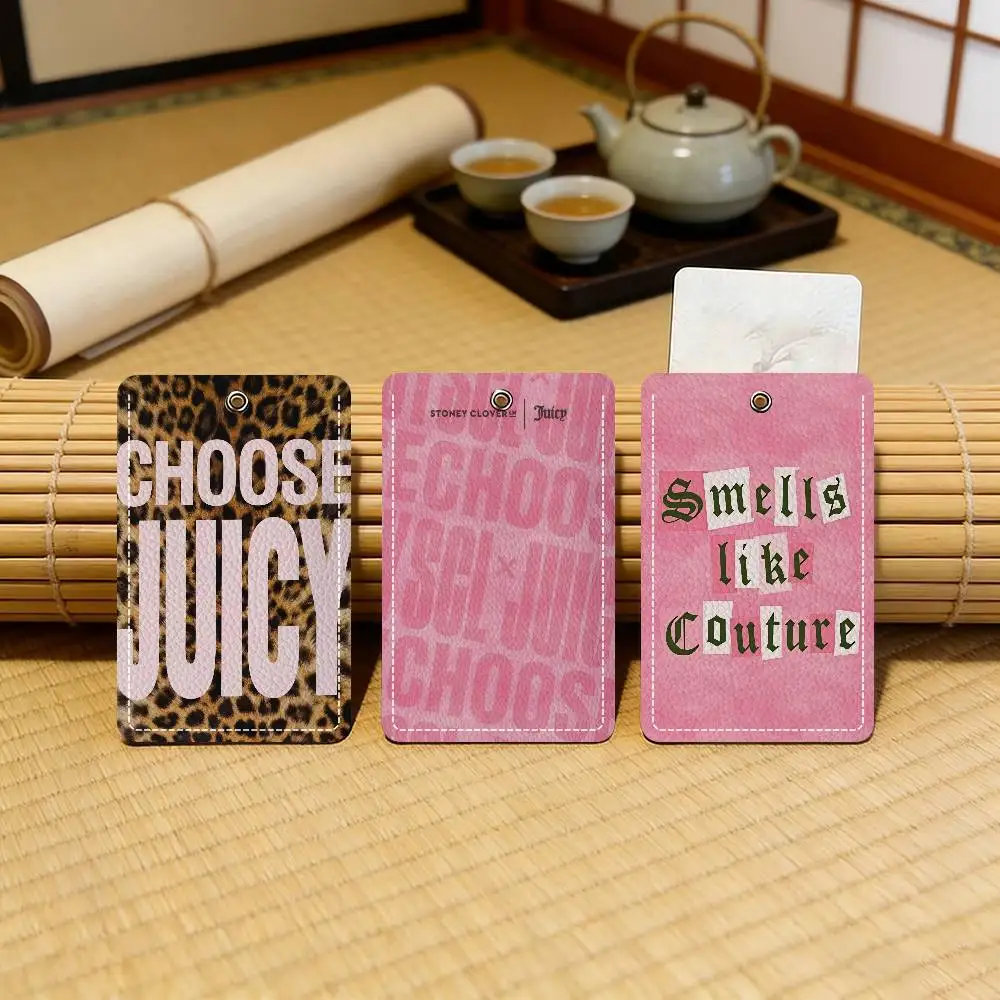 

J-Juicy Cool C-Couture Trendy Leather Card Case Keychain Sturdy Holder for Credit and Transit Cards