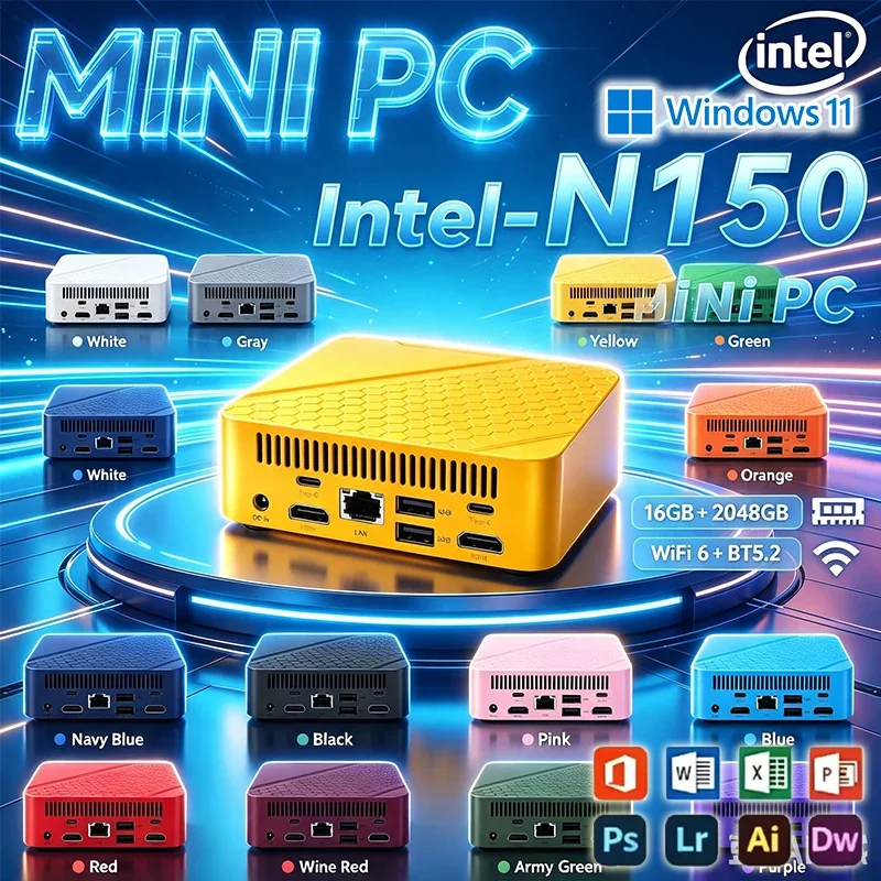 Multi-purpose Mini PC Intel N150 Windows11 16GB RAM 1TB‑2TB SSD WiFi6 Bluetooth5.2 4K 60Hz Portable Gaming Office Study Computer