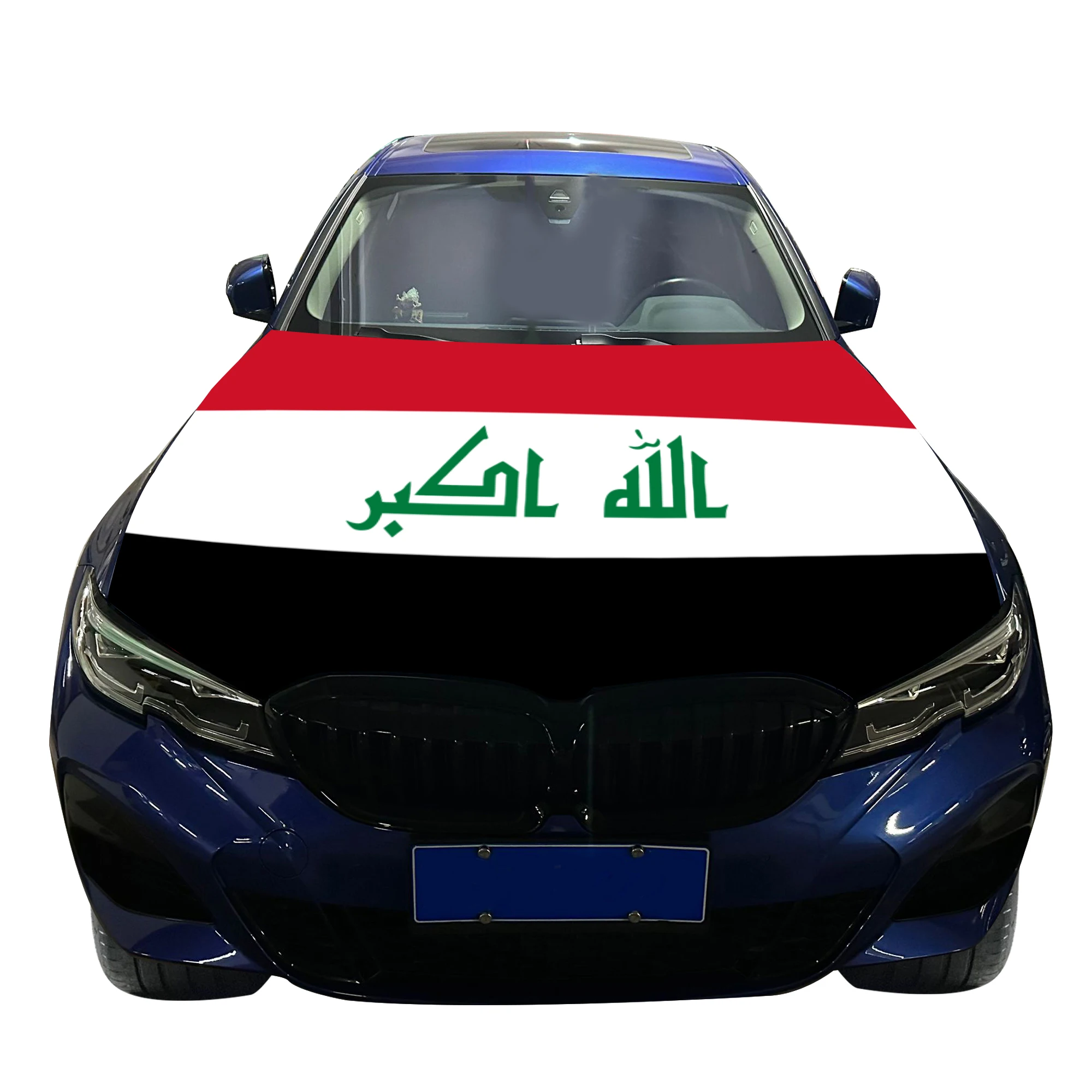 Iraq Car Hood Cover Flag  Universal Size Elastic Polyester 120x150cm for Car Decor