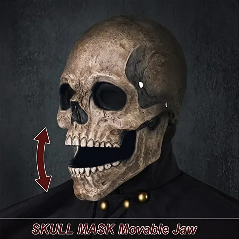 Halloween Full Head Skull Mask Carnival Adults Realistc Anonymous Moveable Mouth Jaw Anime Horror Helmet Skeleton Headgear Masks