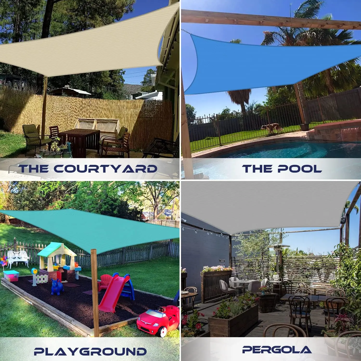 14' x 24' Sun Shade Sail Rectangle Outdoor Canopy Cover UV Block for Backyard Porch Pergola Deck Garden Patio (Gray)