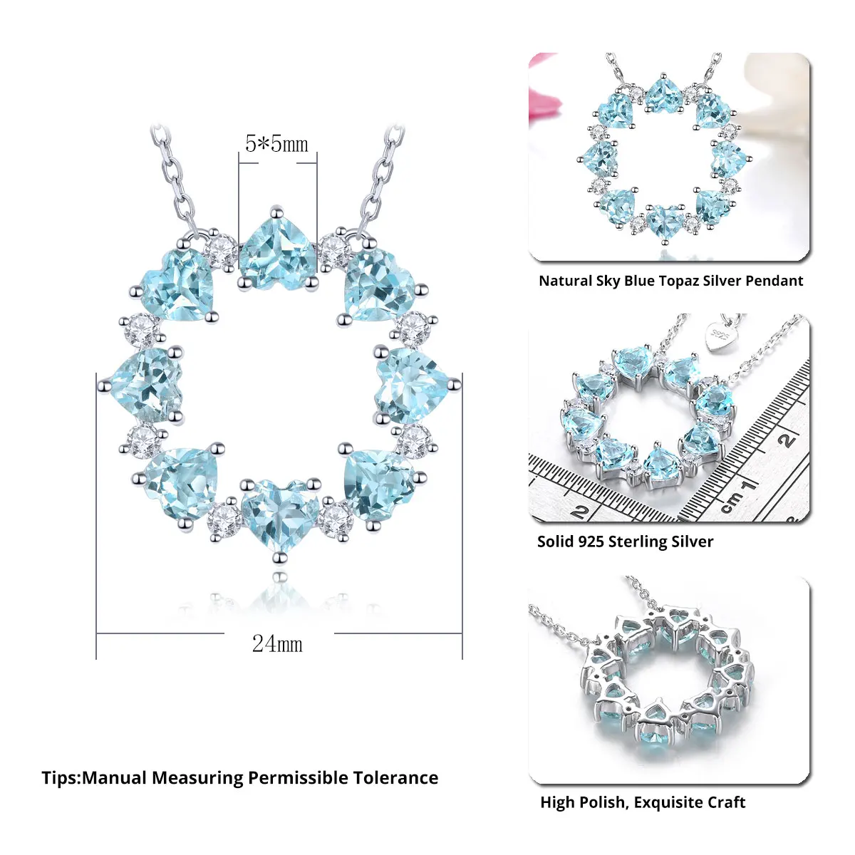 Natural Sky Blue Topaz Sterling Silver Pendants 4.5 Carats Genuine Gemstone Women Classic Romantic Style Fine Jewelrys Gifts image 2