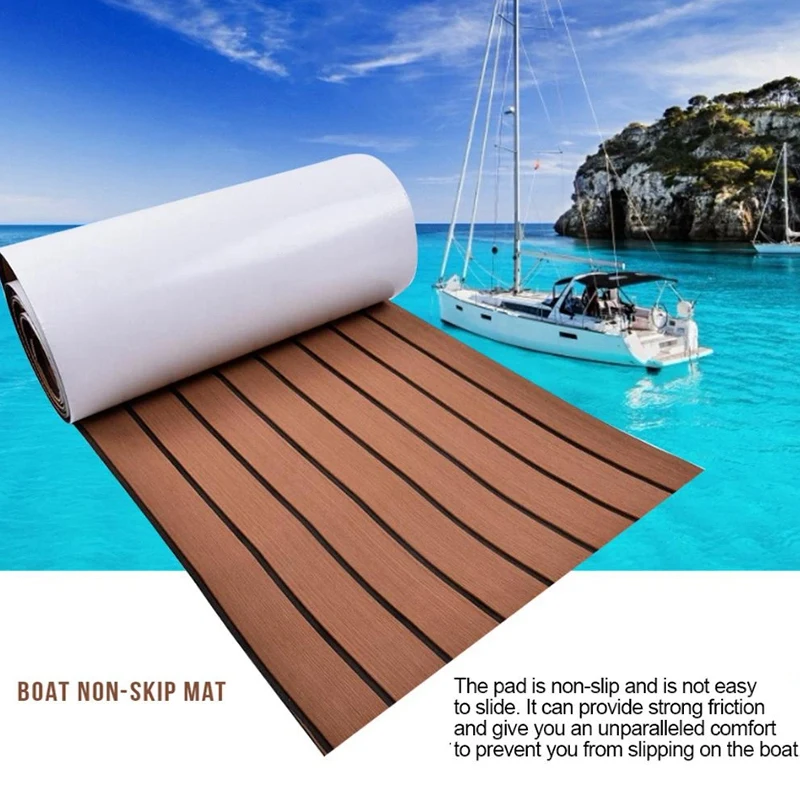 2X Foam Teak Decking Eva Foam Marine Vloeren Faux Boot Decking Sheet Accessoires Marine Bruin Zwart 450X2400x6mm