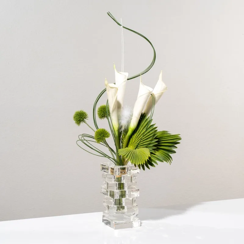 FOR Modern Simulated Flower Crystal Glass Vase Soft Packaging High-end Room Living Room Floral Ornament