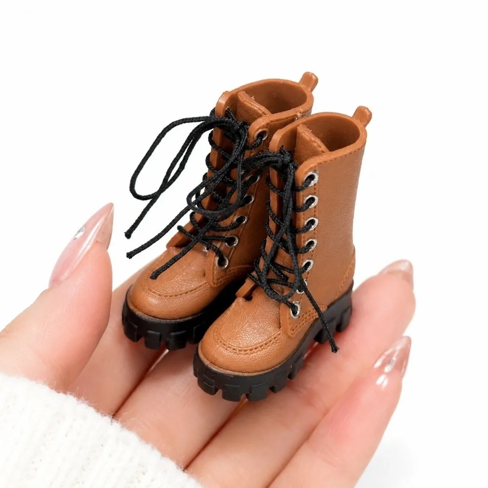 1 Pair 1/6 Scale BJD Doll Shoes Side Zipper Lace Up Knee-High Boots Synthetic Leather Chunky Treaded Sole Doll Lace Up Boots
