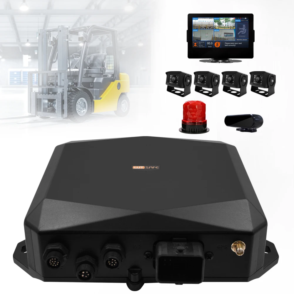 

Factory Warehouse Pedestrian Safety Solution AI Anti-Collision Warning System for Forklift IP67 Waterproof 360 Panorama C amera