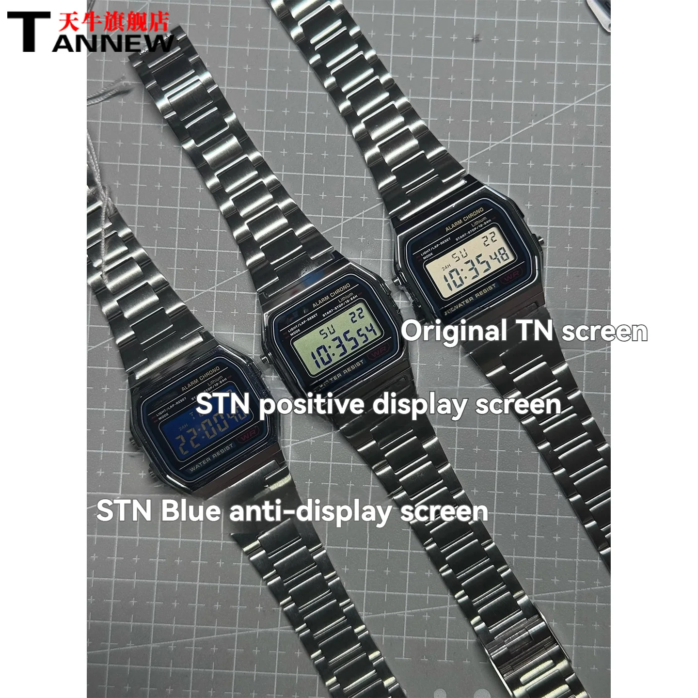 STN LCD Screen Mod for Casio Watch High Contrast Display Replacement for F-91W F-105 A158 A159 A168 Series (Screen Only)