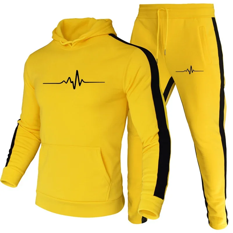 Two outdoor suits for men and a single black sweatpants hoodie, comfortable sportswear, fashionable and casual