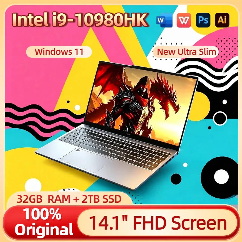 

Intel Core i9 10980HK 14.1 Inch Windows 11 Pro Laptop 32GB RAM 2TB M.2 SSD 8 Core 16 Thread Office Gaming Notebook Computer
