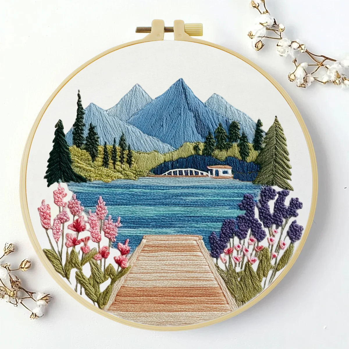 1 Stück 20X20CM/15X15CM 7,87/6,3 Zoll Lake Stickerei Starter-Kit DIY-Kit DIY-Stickerei-Set Handarbeiten Malerei Nadelkunst – Detail 1