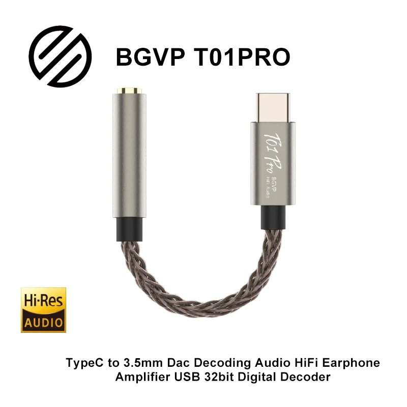 BGVP T01s Dac ถอดรหัสเสียง HiFi หูฟัง USB TypeC ถึง2.5/3.5/4.4มม.อะแดปเตอร์เชื่อมหูฟัง32bit ดิจิตอลถอดรหัส AUX Converter