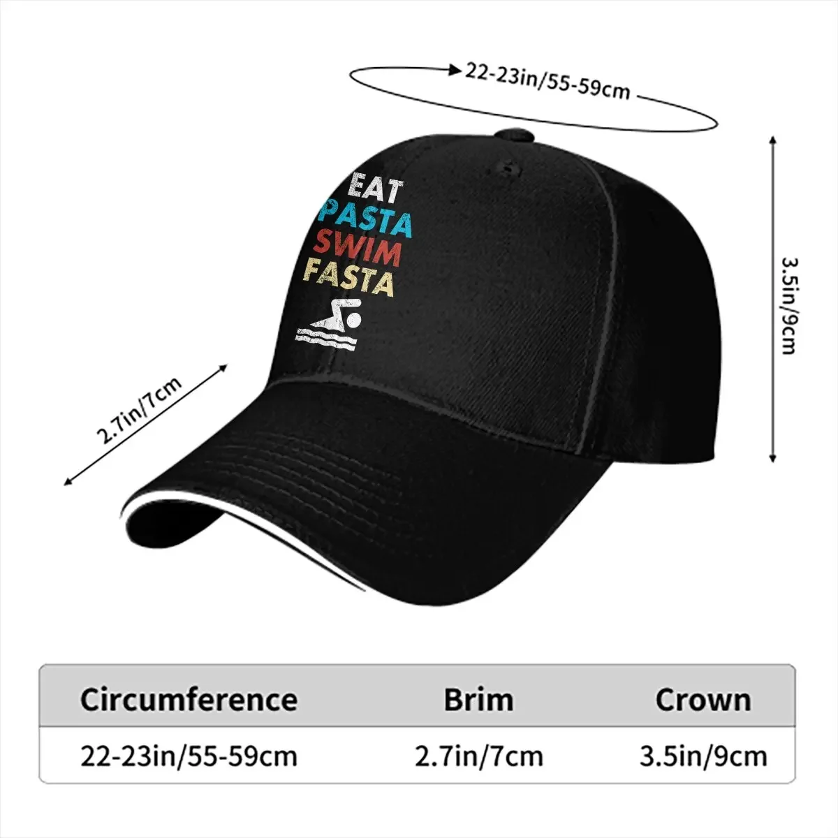 Eat Pasta Swim Fasta Baseball Cap Men Hats Women Visor Protection Snapback Swim Caps