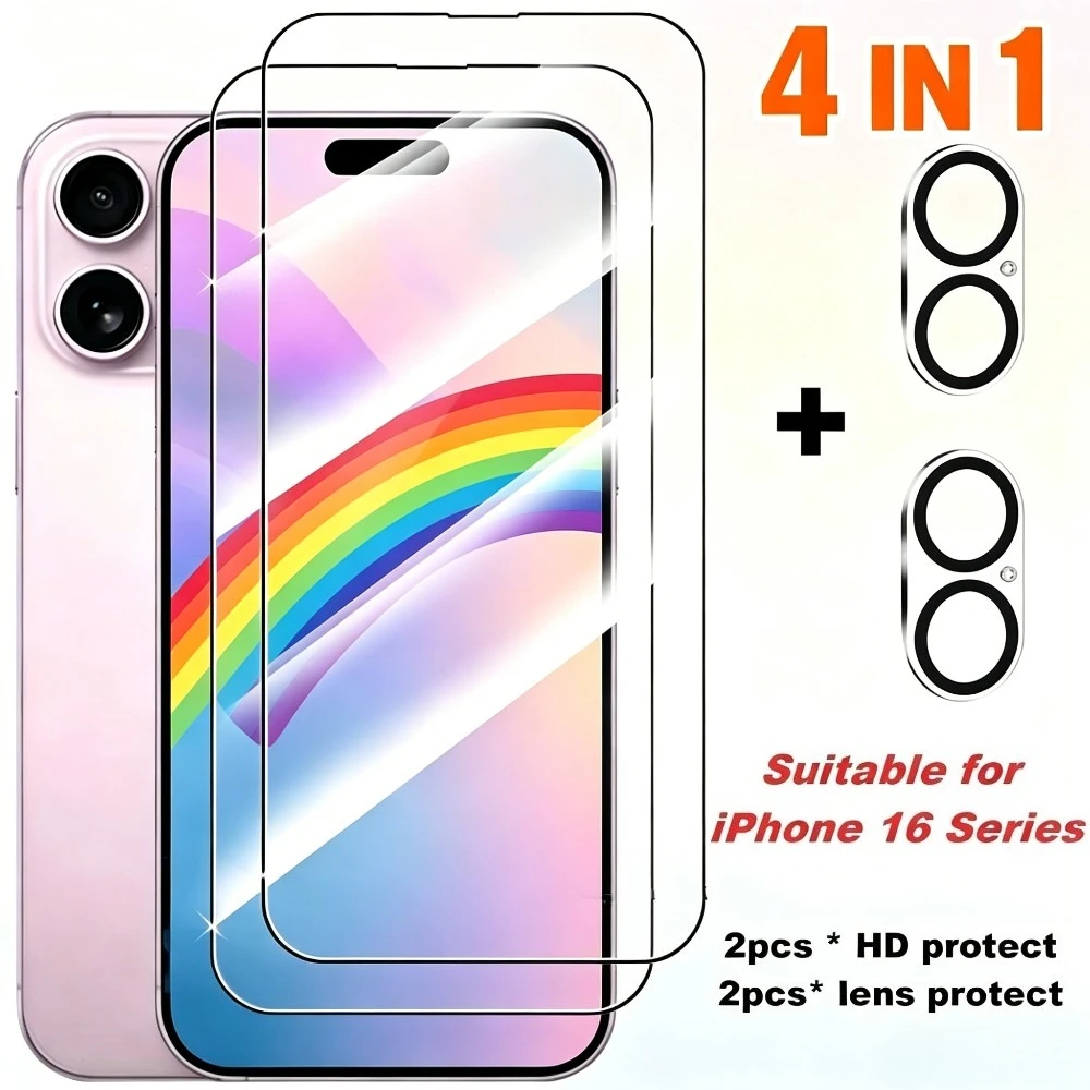 4-in-1 Ultra HD Screen Protector for iPhone 17 16 15 14 Pro Max 17e 16e Air Camera Lens Glass for iPhone 13 12 11 Pro 15 14 Plus