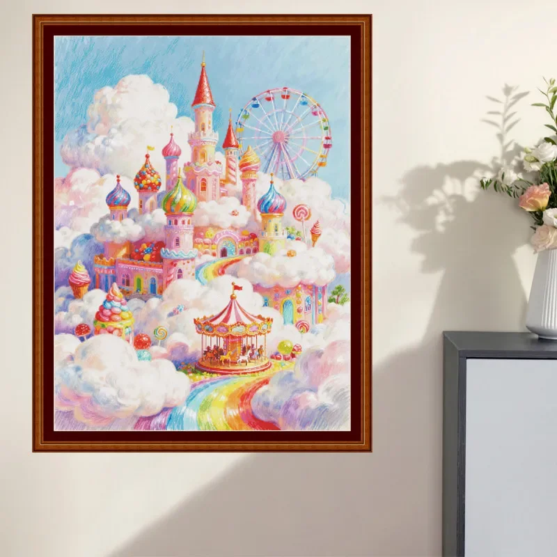 [M-ZZ8130-Cloud Castle]11CT 14CT 16CT DIY Stamped Cross Stitch Kit with Printed Canvas and Cotton Threads Embroidery Needlework