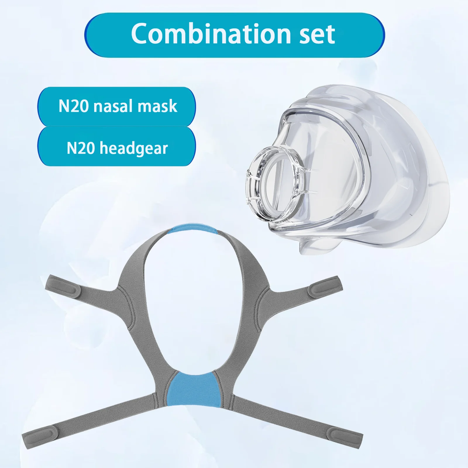 

CPAP Sleep Masks，N20 Nasal Mask + N20 Headgear，Silicone anti snoring masque compatible with resmed Airfit N20，Soft and Sealed