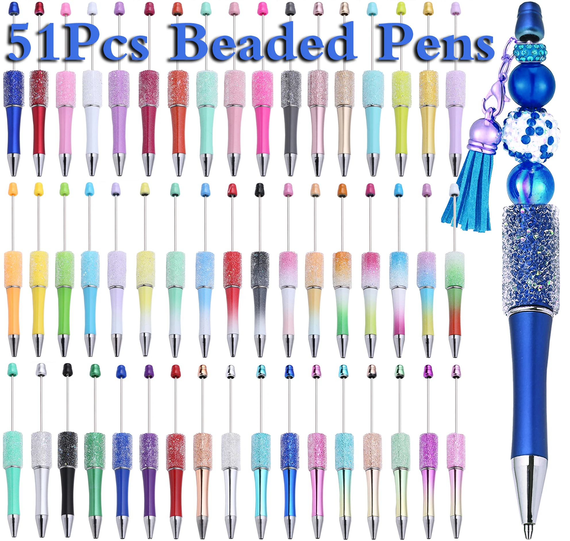 51Pcs Wholesale Full Star Beaded Pen Creative DIY Handmade Sticker Set Diamond Beaded Ballpoint Pens Advertising Gift Pen