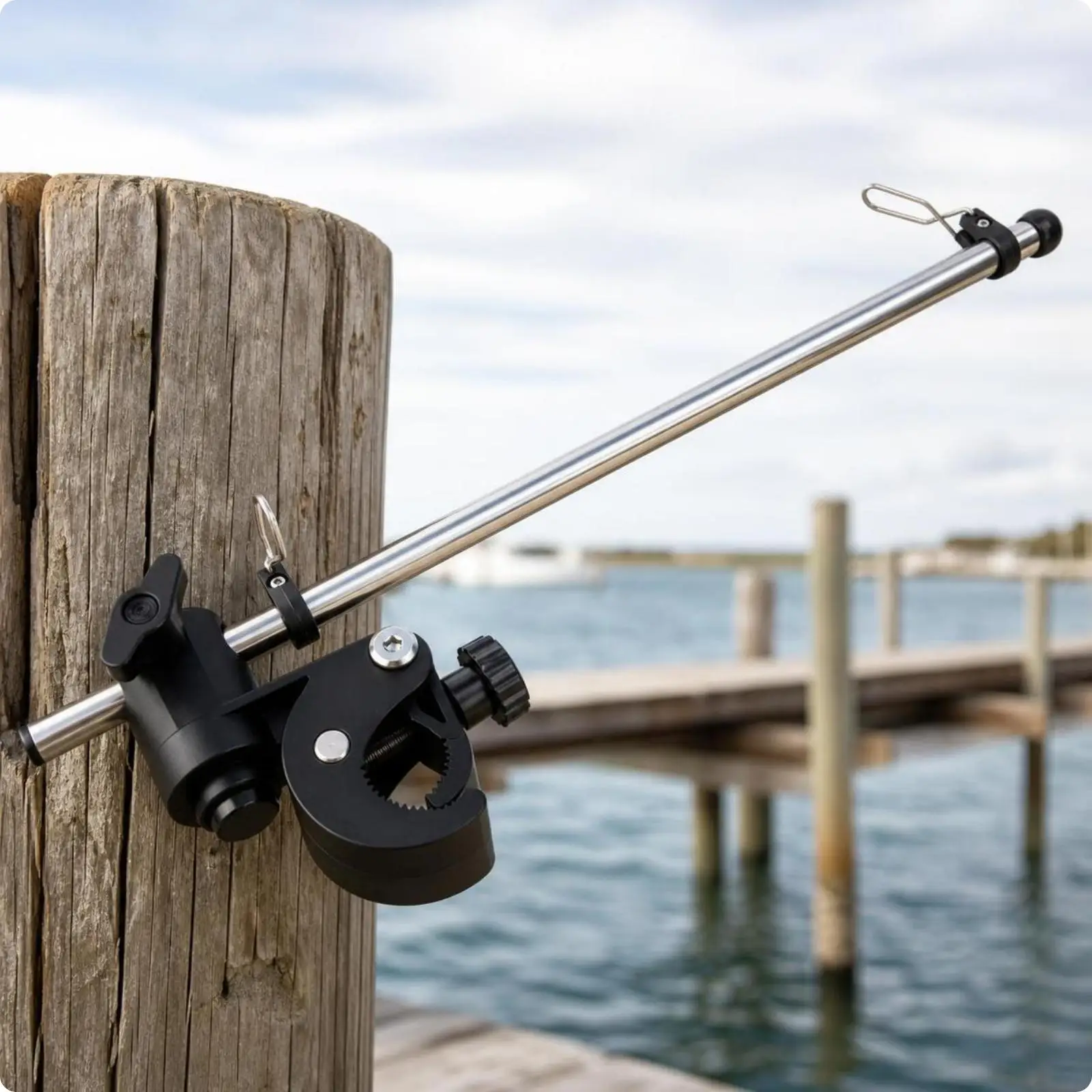 Stainless Steel Marine Flagpole with Black Clamp Bracket Rotating Flag Holder for Boat Yacht Dock
