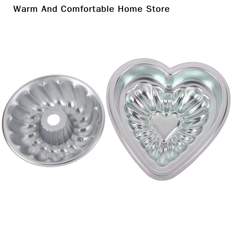 【W】1Pc Aluminum Alloy Cake Baking Mold Heart/ Fluted Shapes Non Stick Easy Demold Perfect For Home Baking Party Dessert Making