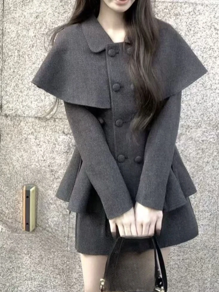 

French Elegant Vintage 2 Piece Set Women Fake Two-piece Coat + High-Waist Skirt New Retro Pure Desire Autumn Winter Outfits 2025