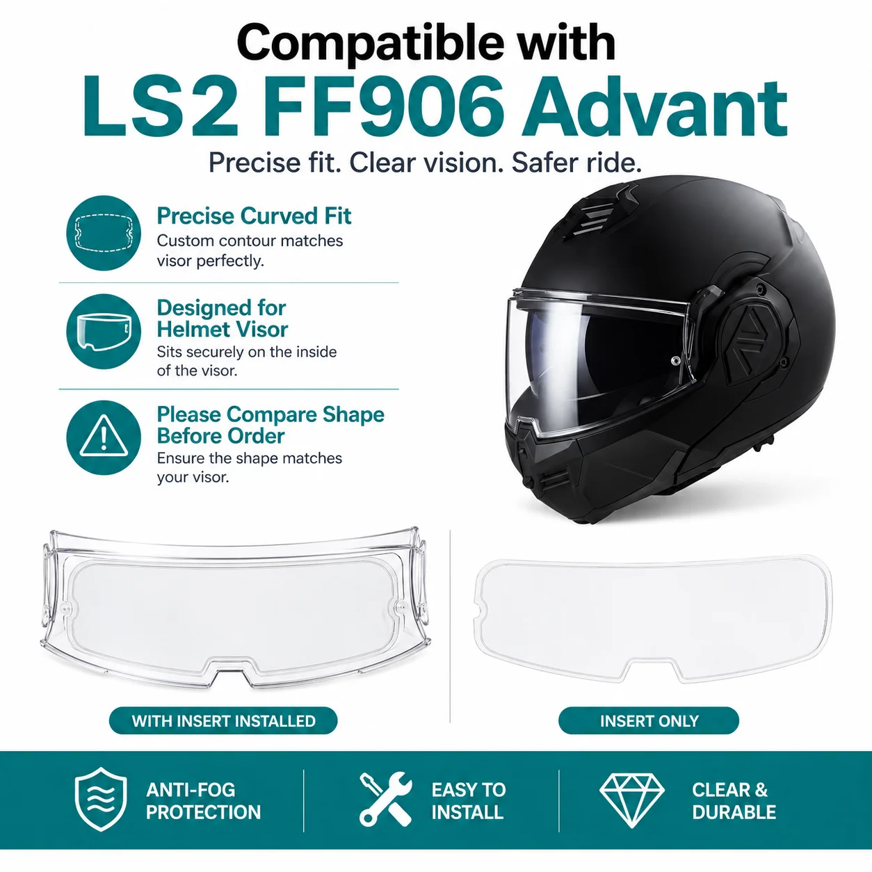 FF906 Anti Fog Film for LS2 FF906 Advant Flip Up Full Face Helmets Helmet Visor Inserts Clear Anti-Fog