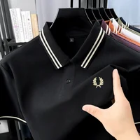 Camiseta POLO de manga corta con bordado de trigo para hombre, camiseta informal de negocios, 100% de algodón puro, transpirable, a la moda, para verano