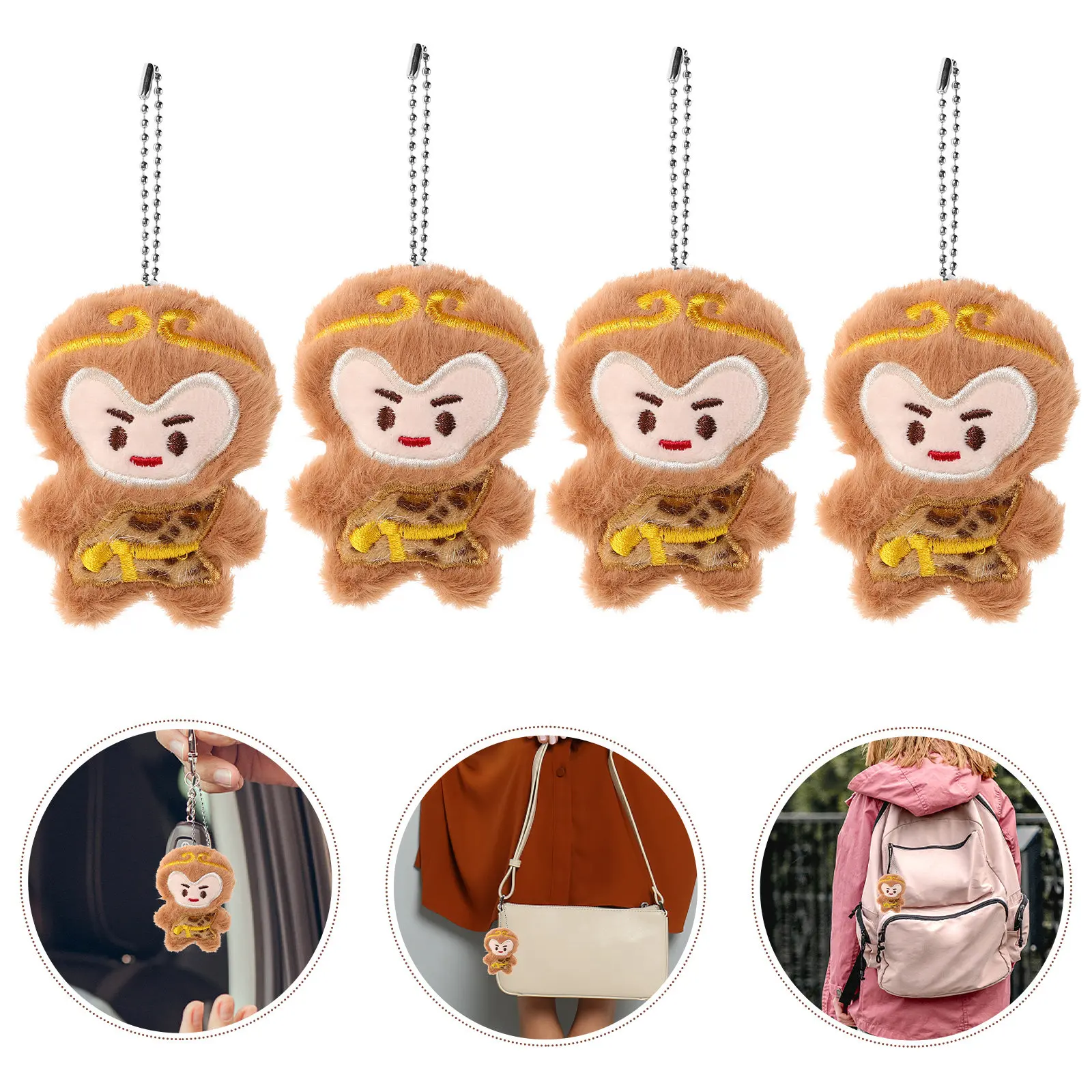 

4Pcs Cute Monkey Keychain Charms Hanging Pendant Backpack Accessories Lovely Stuffed Animal Charm Backpack Hanging Monkey