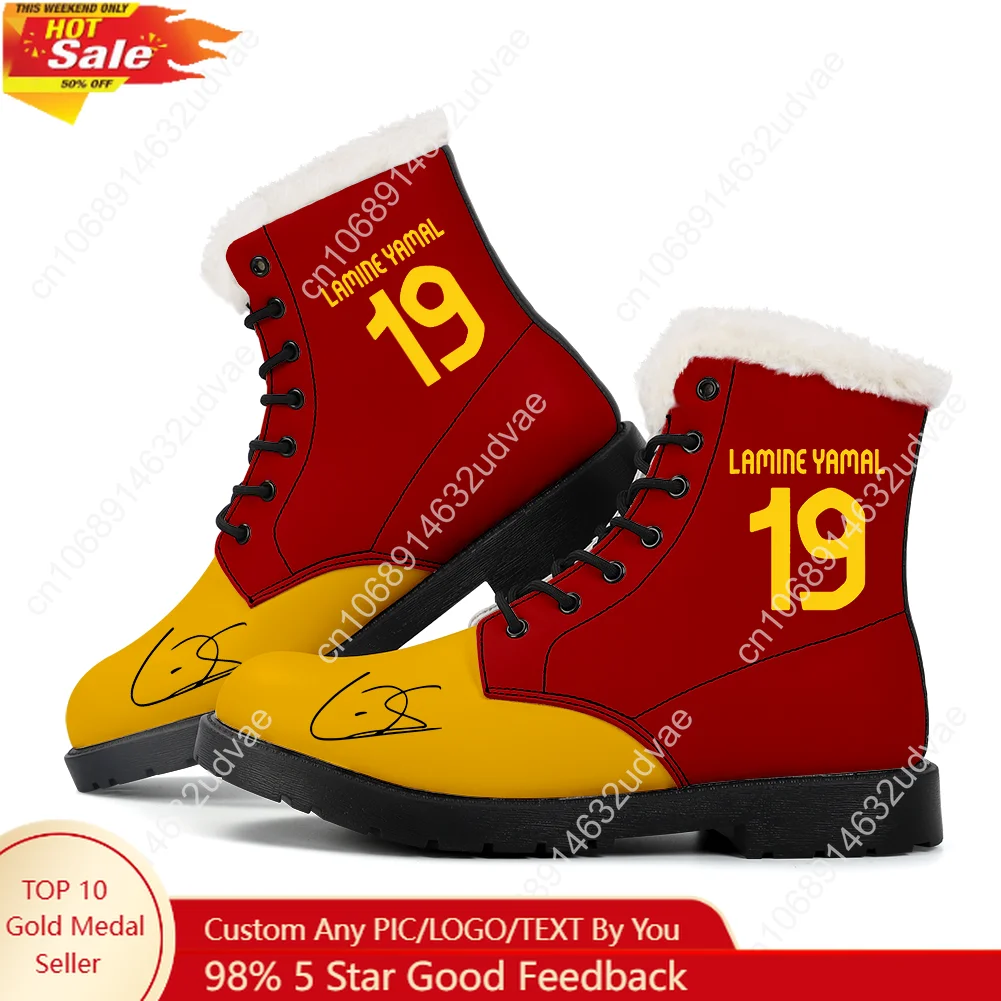 

Yamal No.10 Plush Boots Mens Womens Casual Shoes Spain Soccer Star Keep Warm Leather Boot High Quality Customize Shoe