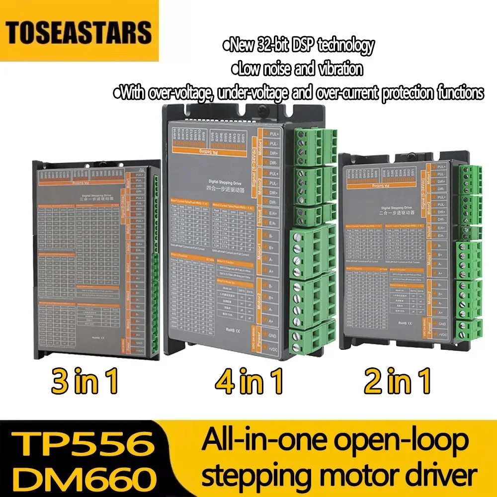 

2-in-1/3-in-1/4-in-1 open-loop stepping motor driver DM556 TP660 New 32-bit DSP technology for ultra-low vibration and noise