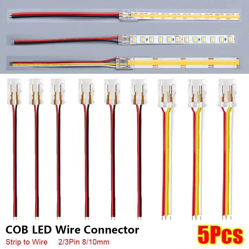 5Pcs/Set 2/3 Pin COB LED Wire Connector Strip to Wire 8/10mm Pin Connector Mini Buckle Solderless LED Strip Connectors view 5