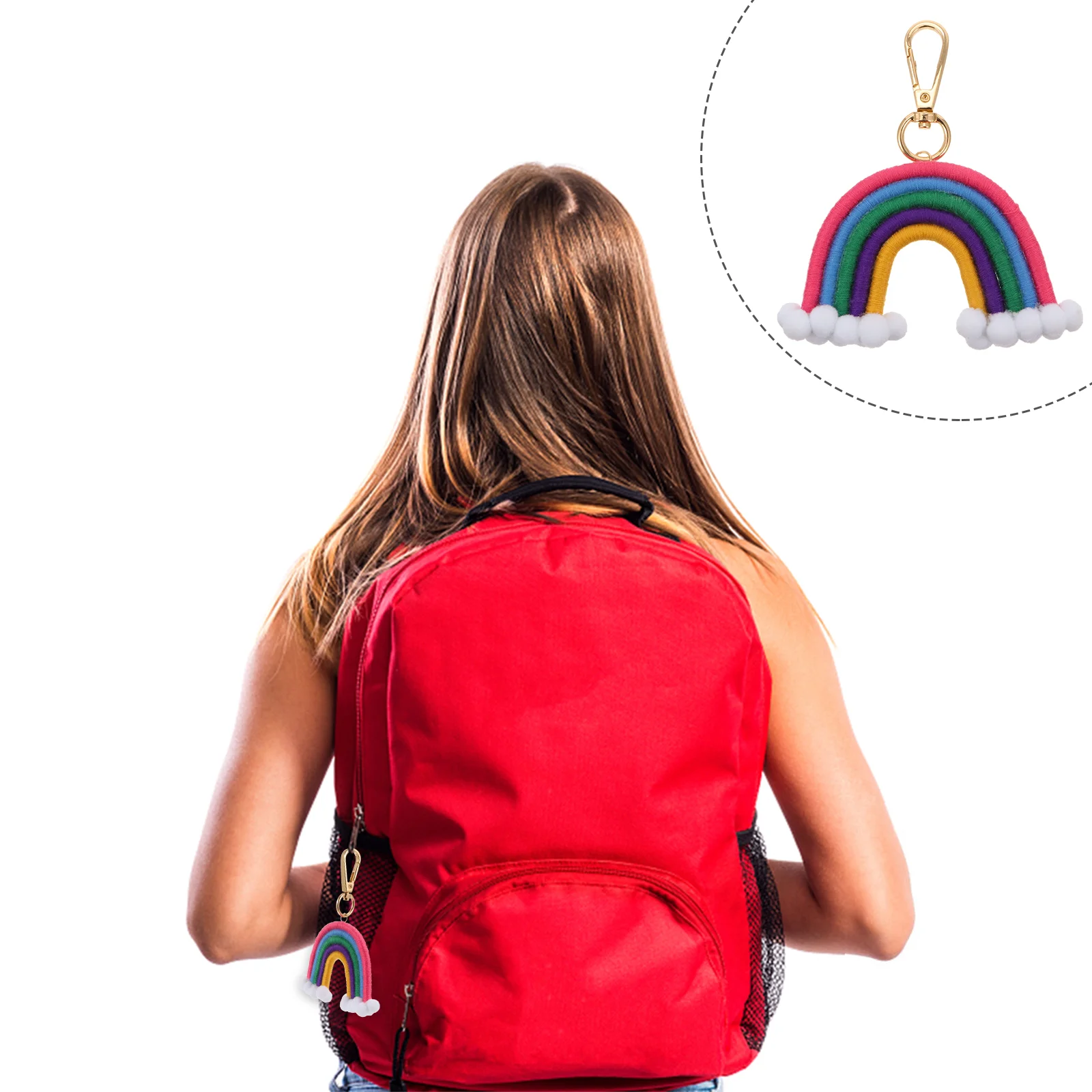 Llaveros de cuerda de arcoíris, adornos para bolso, mochila colgante, colgante tejido a mano para mujer