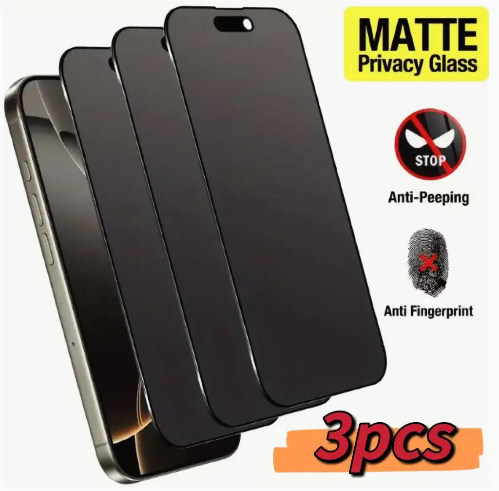 

[Pack of 3] Matte Privacy Screen Protector | 9H Hardness, Anti-Peeping, Anti-Fingerprint, Full Coverage Tempered Glass Edge Protection Film Suitable for Iphone17Promax/17/16 Pro Max/16 Plus/15 Pro Max/14/13 Pro Max/12/11 Series Frosted Anti-Peeping Privac