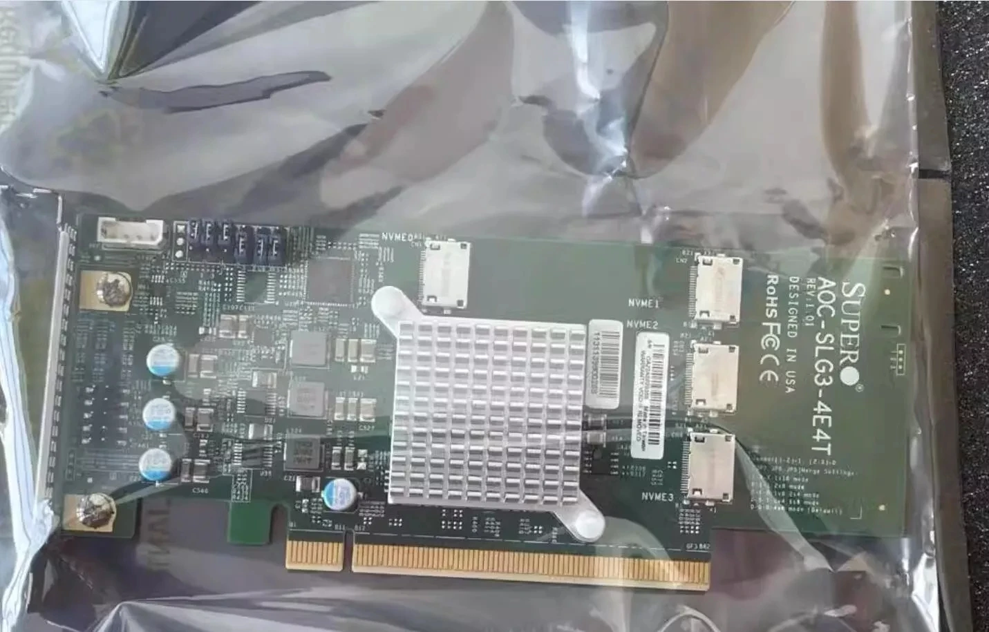 New Supermicro AOC SLG3-4E4T 4-port NVMe PCIe X16 bracket