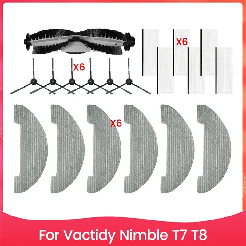 

BHTS-Vacuum Replacement Parts For Vactidy Nimble T7 T8 Robot Vacuum Cleaner Main Brush Side Brush Filter Mop Cloth Set