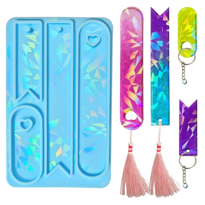 DIY Ribbon Shape Bookmarks Silicone Mold with Hole Holographic Bookmark Keychain Pendant Ornament Epoxy Resin Casting Mould